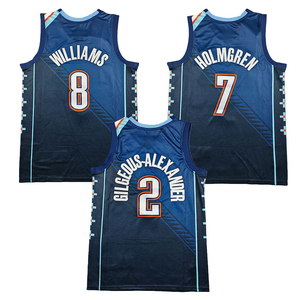 Maillot de basket-ball unisexe personnalisé imprimé OKC bleu marine en tissu mesh respirant sans manches col en V pour l'été – Uniforme d'équipe - Product Image 5