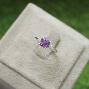 Bague artisanale en argent sterling avec améthyste taille coussin, pierre de naissance de février, pour femme, cadeau de bijoux, vente en gros - Product Image 3