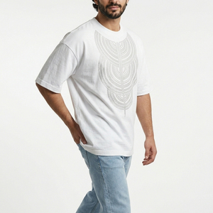 Short Sleeve O-Neck Street Style Casual Jersey Cotton Front Logo Men's Regular Fit T-Shirt Geometric Rhinestone Digital <b>Printing</b> - Product Image 3