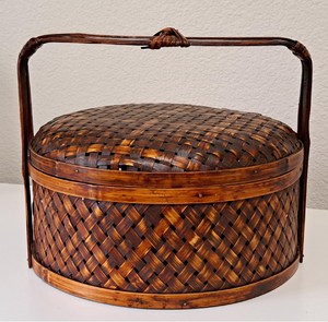 Charming Natural Light-colored <b>Bamboo</b> Picnic <b>Basket</b> Spacious Split Lid Dual Handle Eco-Friendly Luxury Style Hanging Functional - Product Image 6