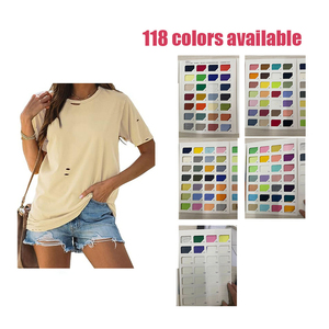 New Arrival High Quality Eco-Friendly Crew Neck Women's T-Shirt with Screen Print Vintage Distressed Acid Washed Design - Product Image 5