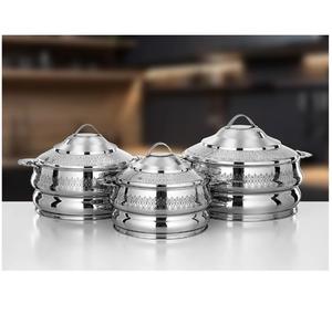 Ensemble de 3 plats ronds en acier inoxydable argenté faits à la main avec couvercle, parfaits pour les mariages, les réceptions et la décoration de table. - Product Image 6