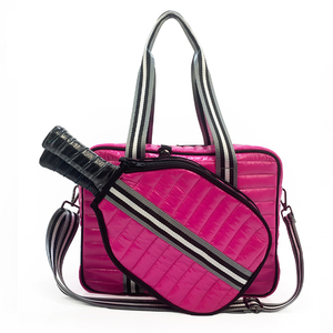 Sac de raquette en néoprène rayé bleu marine et rose, fermeture éclair, résistant à l'eau, sac de sport pour le tennis - Product Image 5