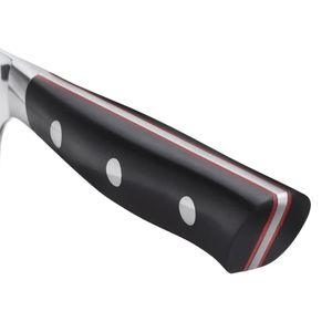 Cuchillos de cocina Santoku con mango negro y rojo, hoja plateada martillada, tres remaches y bolster plateado para rebanar y picar - Product Image 3