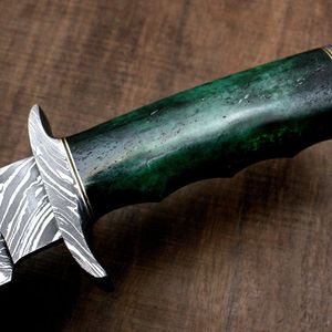 Couteau de chasse Bowie personnalisable en acier Damas de qualité industrielle, pointe clip, fourreau en cuir fait main, manche en bois, OEM, survie - Product Image 6