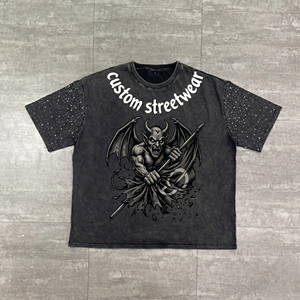 Camiseta Personalizada de Estilo Urbano para Hombre, Talla Grande, con Estampado de Personaje Diabólico, Manga Corta, Cuello Redondo, Jersey de Algodón, Color Negro - Product Image 1
