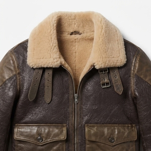 <b>Men</b> Genuine Leather <b>Sherpa</b> Lined Hooded Bomber <b>Jacket</b> Windproof Winter Outerwear Cotton Filled Moto Biker Style - Product Image 3