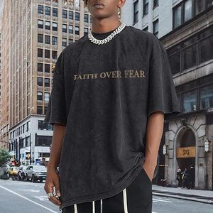 Camiseta Gráfica Oversize Vintage Lavada para Hombre, Estilo Urbano Holgado de Algodón, Ropa Casual - Product Image 5