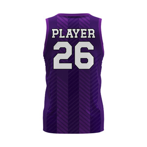 Camiseta de Baloncesto Ultra Cómoda, Cuello en V, Sin Mangas, Sublimada, Absorbe la Humedad, Patrón Geométrico Morado, Unisex para Adultos - Product Image 3