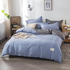 Juego de Funda Nórdica Minimalista Azul Grisáceo Sólido de 4 Piezas, Ropa de Cama de Algodón Suave para el Hogar - Product Image 1