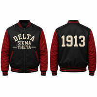 Blouson Bomber Delta Sigma Theta pour Homme, Noir et Rouge, Broderie 1913 au Dos, Style Preppy, Fermeture Éclair Avant, Veste en Satin Universitaire