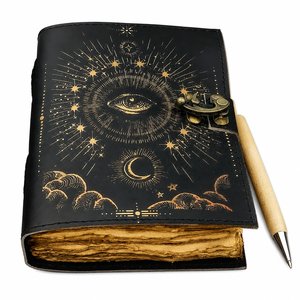 NOUVEAU Journaux en cuir à couverture rigide NEW ERA NEO-GM, motif lune dorée, reliure cousue, bords festonnés anciens, 100 feuilles, cadeau vintage - Product Image 1