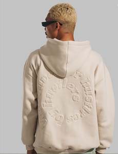 Sweat à capuche pour homme tendance, très demandé, en molleton 100% coton épais, anti-boulochage, coupe ample, avec broderie 3D en relief personnalisée et impression sérigraphique - Product Image 2