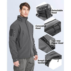 Men's Zip Up Softshell Jacket Warm <b>Thermal</b> Softshell Fabric Construction with Detachable Hood - Blank Plain No Logo for Work Uni - Product Image 3