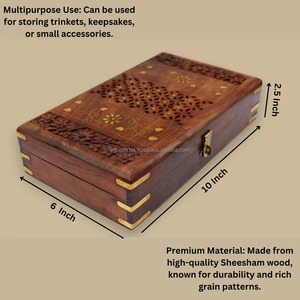 Boîtes de rangement en bois vintage faites à la main de l'Inde de qualité sculptée en forme de rectangle pour la décoration intérieure et le stockage de bijoux - Product Image 4