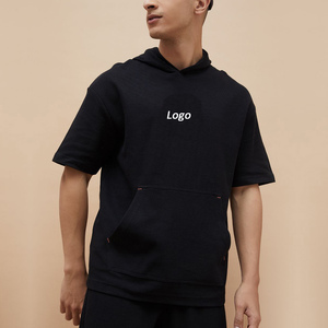 Custom Logo <b>Short</b> <b>Sleeve</b> Drop Shoulder Oversized Men <b>Hoodies</b> - Product Image 1