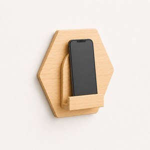 Support mural moderne en bois pour téléphone, support hexagonal en bois de pin pour téléphone, organisateur pour chambre à coucher, entrée, salon, décoration de la maison - Product Image 3