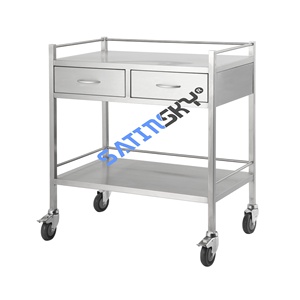 Stainless Steel Two <b>Drawer</b> Side Side Manual <b>Trolley</b> High Grade 304 Surgical Instrument Set for Hospital Clinic Use CE Certified - Product Image 1