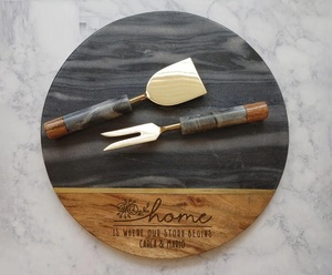 Juego de Tabla de Quesos Artesanal de Mármol y Madera de Acacia con Cuchillos de Queso de Acero Inoxidable Dorado, Plato Redondo Premium para Charcutería - Product Image 1