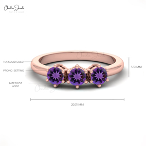 Handmade 14k Rose Gold Amethyst <b>Stacking</b> <b>Ring</b> Natural 4mm Round Cut Gemstone Wedding Anniversary Band Wholesale Distributors - Product Image 3