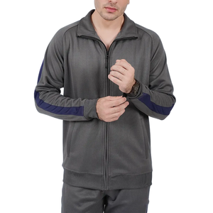 Men's Navy blue Tracksuit Full <b>Zip</b> Jacket And <b>Jogger</b> Pants Set With White Stripes Side <b>Pockets</b> Casual Autumn Wear - Product Image 6
