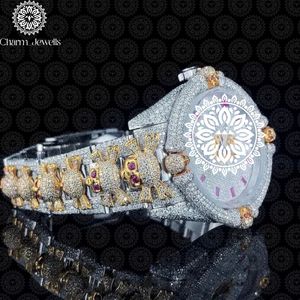 Montre de luxe Charm Jewells en acier inoxydable, boîtier de 40 mm, accents de diamants, mouvement mécanique analogique, mode hip-hop, verre unisexe - Product Image 3
