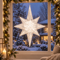 Ornement étoile à huit branches tissé avec paillettes, éclairage LED lumineux et boucle de suspension pour décoration de fenêtre, arbre et fêtes