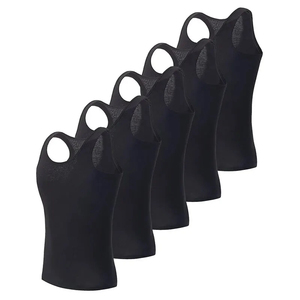 <b>Men's</b> <b>White</b> Polyester Breathable Tank Tops Plus Size O-Neck Casual Knitted Solid Color Sleeveless <b>Vest</b> 120g - Product Image 2