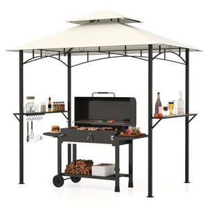 Gazebo Moderno Beige 2,4 x 1,5 x 2,5 m per Barbecue da Esterno con 2 Ripiani, Tenda Impermeabile con Cerniera per Cortile, Villa, Parco, in Alluminio - Product Image 2
