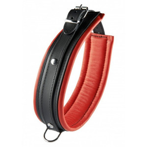 Leather Padded Neck <b>Collar</b> Red/Black Custom Logo Adult Toys <b>Bdsm</b> Kinky Fetish Gear - Product Image 3