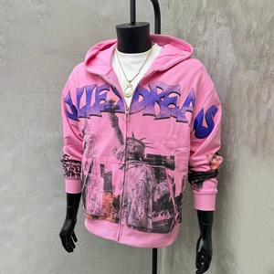 Sweat à capuche graphique DTG Streetwear en molleton français, coupe oversize, entièrement zippé, vente en gros, sweats à capuche graphiques personnalisés pour hommes - Product Image 2