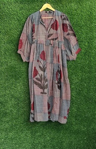 Hand Block Printed Cotton Gauze Midi Dress: Plus Size <b>Summer</b> Wrap - Product Image 4