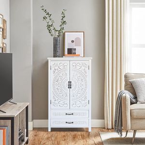 Mobiletto Alto da 27 Pollici in Legno Rustico Bianco, Credenza Versatile per Organizzazione Domestica - Product Image 2