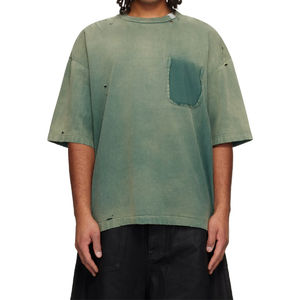 T-shirts en jersey de coton délavé style rétro, épaules tombantes, coupe ample et oversize, effet usé et déchiré, pour hommes - Product Image 1