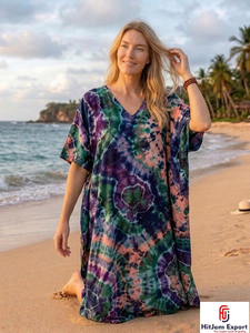 Vestido Kaftan Estampado para Mujer, Ropa de Playa de Verano, Corte Holgado, Tela Suave, Estilo Moderno, Fabricación Personalizada al por Mayor, Suministro para Exportación - Product Image 3