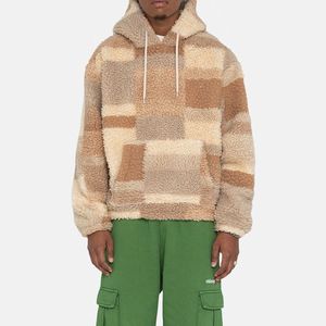 Sudadera con Capucha de Sherpa a Cuadros para Hombre, 100% Poliéster, Transpirable, Corte Holgado, Suave, Estilo Casual Urbano para Otoño e Invierno - Product Image 1