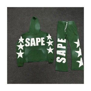 New Arrival High Quality 2 Piece Tracksuit <b>Sets</b> Distressed <b>Embroidery</b> Applique Patch Acid Washed Women Men Tracksuit - Product Image 1