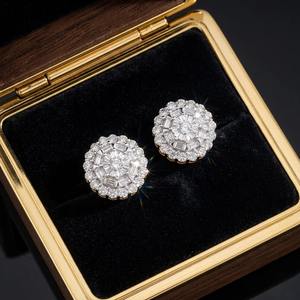 0.27 Ct Natural Round & Baguette Cut Diamond Cluster Stud <b>Earrings</b> 10k Yellow Gold <b>Fine</b> Jewelry for Women - Product Image 5