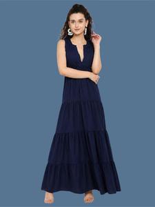 <b>Women</b> Navy Blue Sleeveless V-Neck Cotton Maxi <b>Dress</b> <b>Boho</b> Empire Waist Handmade Casual Summer Long <b>Dress</b> - Product Image 5
