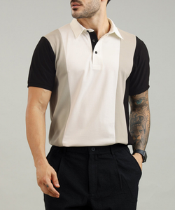 Chemise d'été tricotée 100 % coton pour homme, coupe décontractée, anti-plis, blocs de couleur, manches courtes, vente en gros OEM usine - Product Image 5