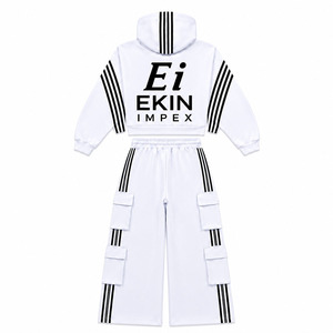 Conjunto de Sudadera y Pantalones Cargo de Dos Piezas para Hombre con Logotipo Personalizado, Sudadera con Capucha Gruesa de Color Sólido, Pantalones Cargo de Pierna Ancha, Ropa Urbana Holgada, 100% Algodón Felpa - Product Image 2