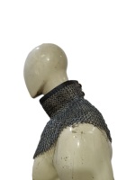Gorget en maille de fer platte en acier doux médiéval fait main, protection cou et épaules pour reconstitution historique et Halloween