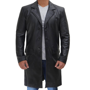Men's Genuine <b>Leather</b> <b>Long</b> Coat Turn-down Collar Single Breasted Formal Winter <b>Jacket</b> - Product Image 6