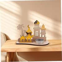 Porte-bougie en bois pour le Ramadan, décoration de table islamique Eid Mubarak avec un thème de mosquée, de chameau et de désert