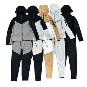 Unisex Sporty Tracksuit Full <b>Zip</b> <b>Hooded</b> Solid Casual Pants Set Regular Fit Winter Cotton Material Lightweight - Product Image 1
