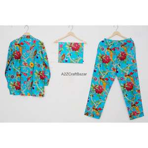 Conjunto de Pijama de Algodón 100% con Estampado Floral para Mujer, Cintura Elástica, Mangas Largas, Tela Suave y Transpirable, Uso en Varias Estaciones - Product Image 4