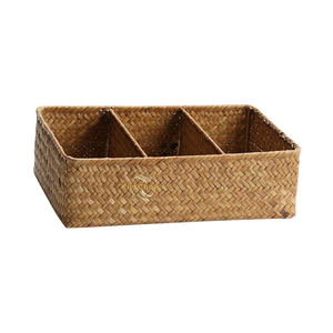 Handwoven Eco-Friendly Seagrass <b>Storage</b> <b>Basket</b> Wicker Organizer <b>Rectangle</b> Multi Compartment Holder Bathroom Kitchen Living Room - Product Image 2