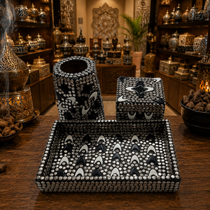Luxury Natural Wood Metal Studded Bakhoor Burner Set with Tray & Storage <b>Box</b> Arabic Mabkhara For Home Decor Ramadan <b>Eid</b> <b>Gift</b> - Product Image 5