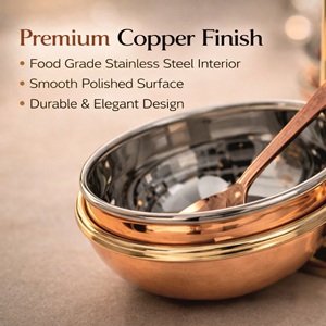 <b>Vintage</b> Party Condiment Set 3 Stand | Stainless Steel Copper Finish Serving Bowls | Durable Freezer <b>Safe</b> Spice Pickle Sauce Set - Product Image 4