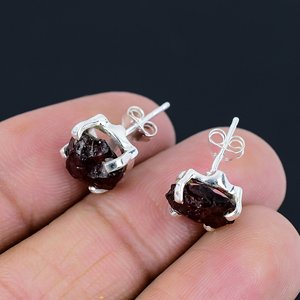 Vintage Fancy Design Style Stud <b>Earrings</b> 925 <b>Solid</b> Sterling <b>Silver</b> Natural Garnet Stones Wedding Party Gift Anniversary Jewelry - Product Image 2